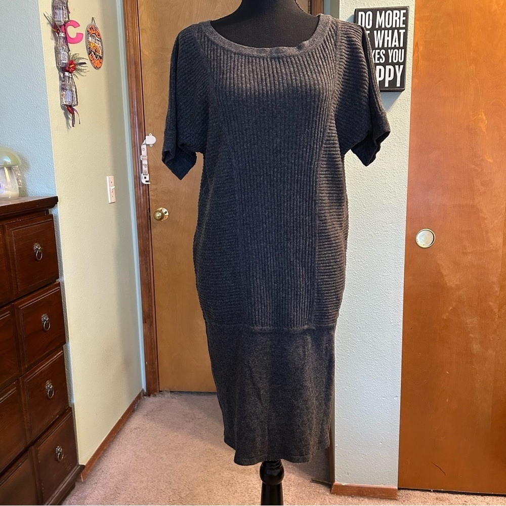 Banana Republic dark gray ribbed SS sweater dress wool cashmere blend size M